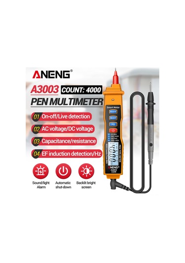 Maiyame Aneng A3003 Sarı Kalem Tipi Dijital Multimetre: Enerji Tasarrufu, Flaş Lambası, Ses Ve Işık Alarmı, 4000 Sayım Pil Dahil Değil