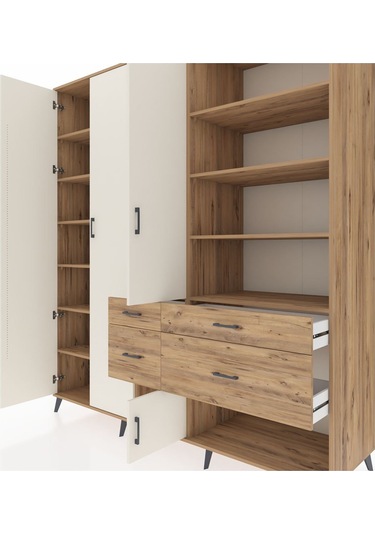 Kronos Dolap 14 Raflı 4 Çekmeceli 4 Kapaklı 220x59x243 Çam-aytaşı/çam Aytası/atlas Çam