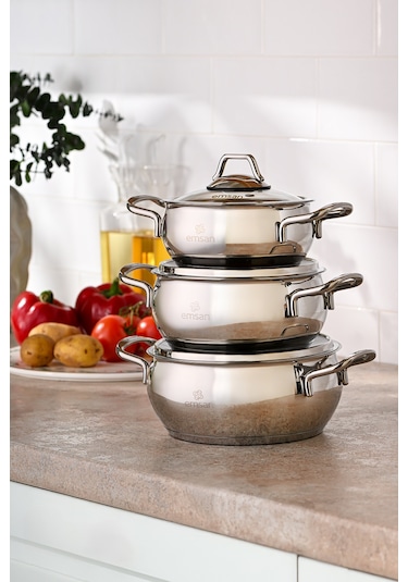 Emsan Cemre İndüksiyon Tabanlı Midi Paslanmaz Çelik Tencere Seti 6 Parça