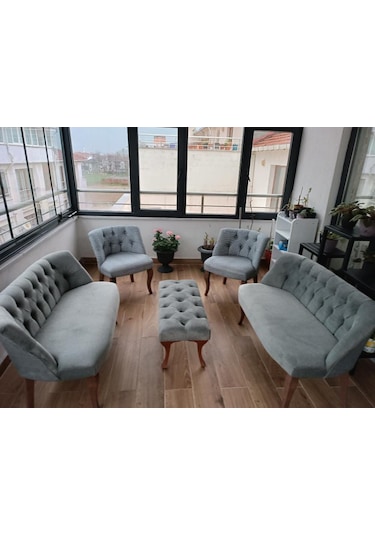 Gri Kazayagı Cay Seti 2 2 1 1 Puf Hediye