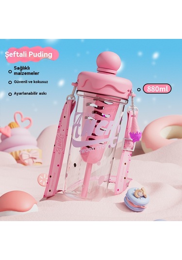 Büyük Kapasiteli Karikatür Taşınabilir Plastik Su Bardağı Pembe