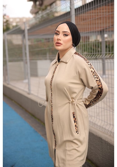 Tesettür Eşofman Takımı Fermuarlı Ikili - Tunik Pantolon Bej 474 Bej