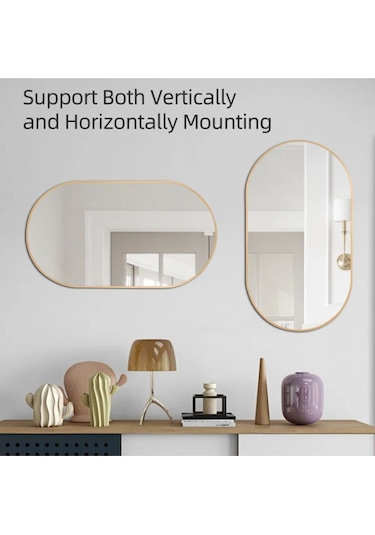 Model Alfa Dekoratif Ayna Duvar Aynası Konsol Aynası Mdf Elips Ayna 90 X 50 Gold