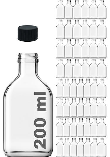 Afracam Cold Brew Yassı Şeffaf 200 ML Siyah Kapaklı Cam Şişe 52 Adet