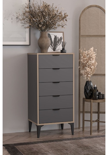 Sarmobi Arden 5 Çekmeceli Şifonyer , Çamaşırlık Siyah