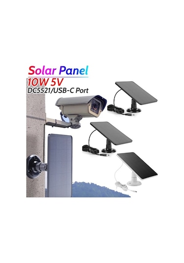 Trendooze Güvenlik Kamerası İçin 10w Güneş Paneli, 5v Şarj Edilebilir Akü, Siyah Dc Giriş
