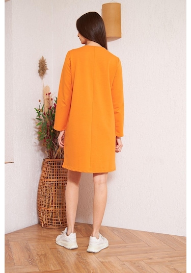 Darlin Moda Turuncu Baskılı Düğme Detaylı Tunik DM60346 Turuncu
