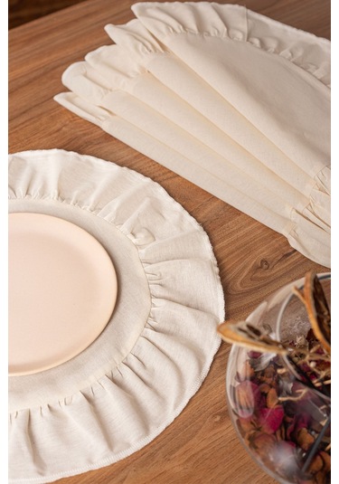 Keten 6'lı Fırfırlı Yuvarlak Amerikan Servisi 40 Cm - Ztasy Ekru