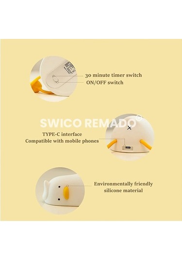 Metabagua Swico Remado Şarj Edilebilir Silikon Sevimli Ördek Gece Lambası 2bvnc3 Beyaz