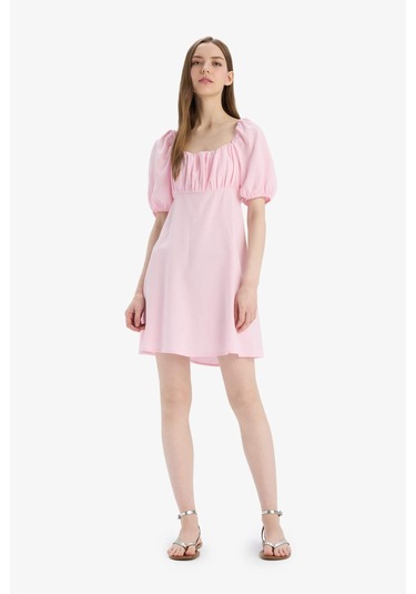 DeFacto Kare Yaka Keten Karışımlı Kısa Kollu Midi Yazlık Elbise E0896AX25SMPN648 DeFacto Kare Yaka Keten Karışımlı Kısa Kollu Midi Yazlık Elbise E0896AX25SMPN648