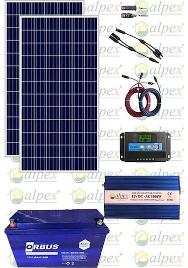 1200 Watt Tv Aydınlatma Bağ Evi Güneş Enerjisi 170w Solar Paket