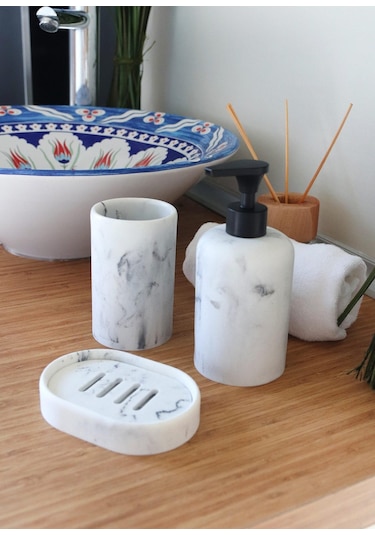 The Mia Marble Banyo Seti Siyah Beyaz 3 Parça