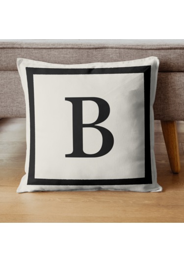 Harfli Kırlent Kılıfı - B Harfi - Dekoratif Kırlent Kılıfı Krem