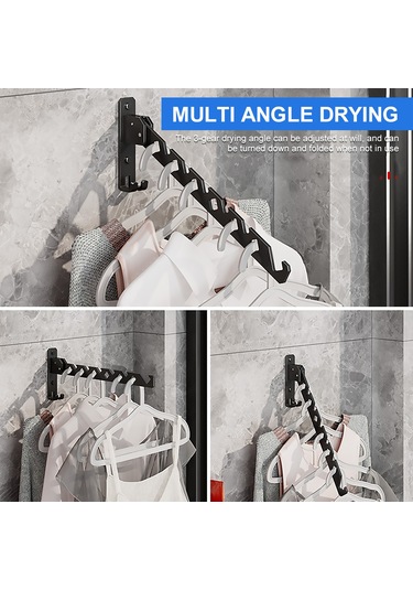 Yaleker Duvar Tipi Çekirdekli Kurutma Rafı - Açılır-kapanır, Açı Ayarlanabilir, Yüksek Dayanıklı - Banyo, Balkon, Çamaşır Odası İçin Siyah Siyah