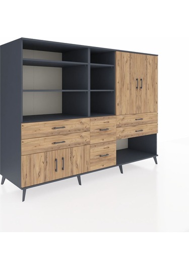 Kronos Dolap 10 Raflı 6 Çekmeceli 4 Kapaklı 220x59x163 Antrasit-ç Antrasit-çam