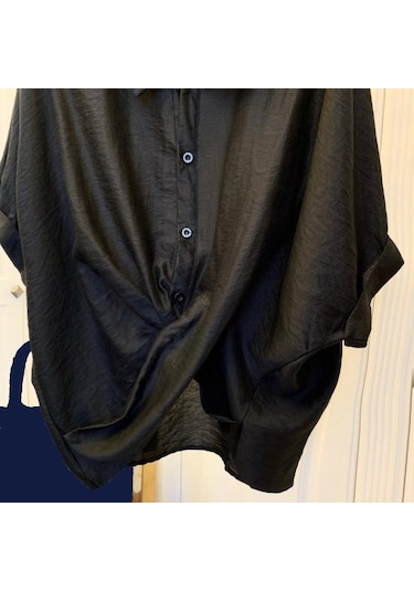 Beyaz Kadın Yaz Yaka Gömlek Tops Batwing Kısa Kollu Çapraz Düzensiz Tasarım Tek Göğüslü Casual Tops Streetweed Beyaz