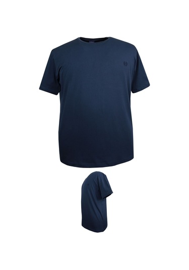 Battal Boy % 100 Pamuk 115 Kilo-150 Kilo Arası İçin Uygun Bedenli Bisiklet Yaka Düz Tişört Lacivert Lacivert