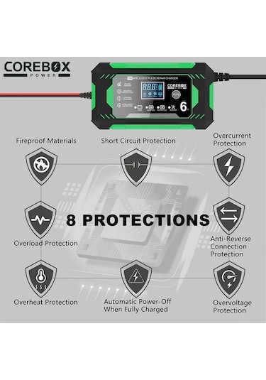 Xuweiwei Yeşil Lcd Ekranlı 12v 6a Araba Akü Şarj Cihazı Agm Derin Döngü Gel Kurşun Asit Ve Lityum Demir Fosfat Aküler İçin İdeal Akü Dahil Değil