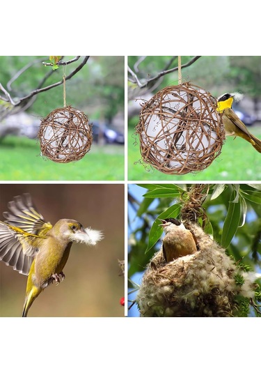 Neevoyu Doğal Rotang Ve Pamuk Kuş Yuvası, 10cm Kuş Oyuncakları, Kumaş Yeme Topu, Evcil Kuşlar İçin El Yapımı Asa Yuvası