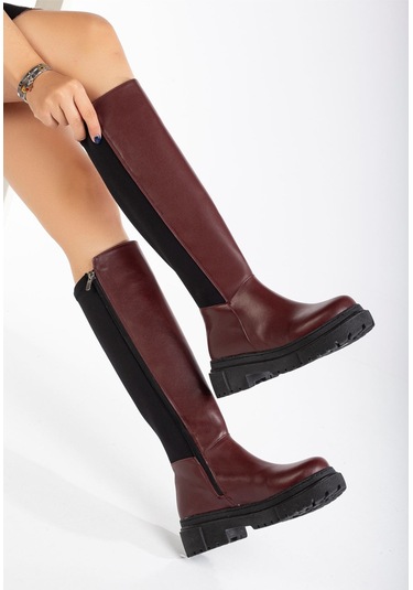 812-305 Bordo Arkası Streç Fermuarlı Günlük Kadın Çizme Diğer