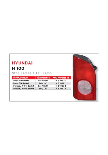 Mars 510633 Stop Lambası Duysuz Sol H100 9240143810