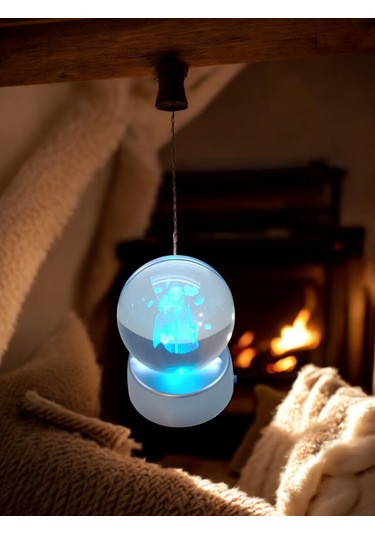 Turkuaz Renk Işıklı Küre Biblo