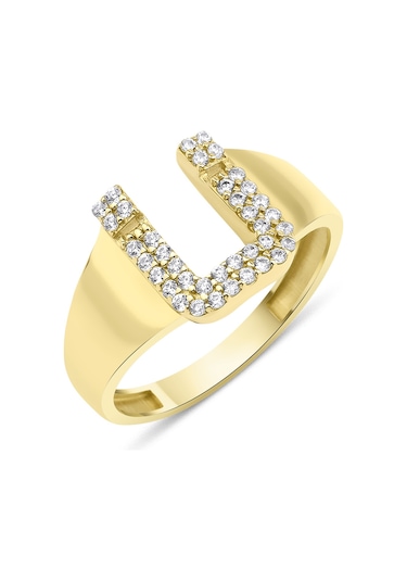 Fiyonk Kuyumculuk 14 Ayar Altın Taşlı Ü Harfli Yüzük 001