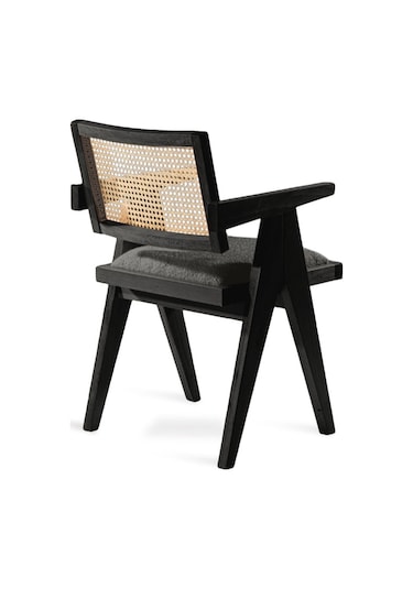 Luna Pergel Hazeranlı Model Hasırlı Natural Ahşap Sandalye Siyah - Antrasit