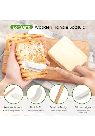 Kosona Gıda Seviyesi Silikon Pastry Seti: Isıya Dayanıklı Büyük Ve Küçük Yuvarlak Uçlu Hamur Kaşığı, Pasta Sileci - Ev Fırında Hamur İşleri İçin Ahşap