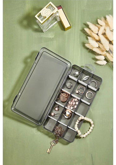 Bayev 10 Adet Füme 15 Bölmeli Ayarlanabilir Bölmeli Düzenleyici Takı Boncuk Ilaç Yüzük Kutusu Organizer