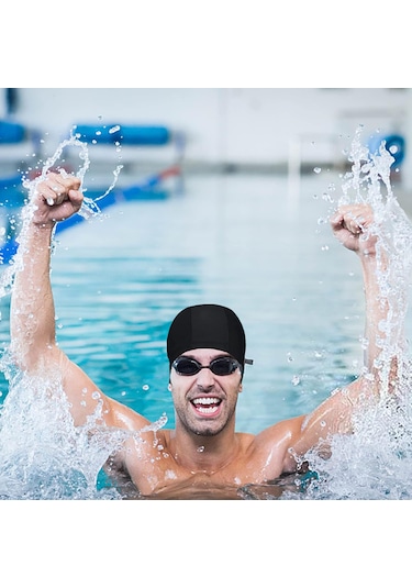 2 Adet Siyah Likralı Bez Bone Havuz Bonesi Deniz Yüzücü Bonesi Siyah