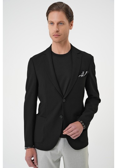 Comfort Fit Torba Cep Gofre Kumaş Casual Siyah Ceket C 679 Siyah