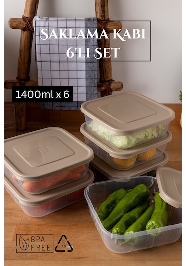 6 Parça Sızdırmaz Saklama Kabı 1.4 Lt - Bej Bej