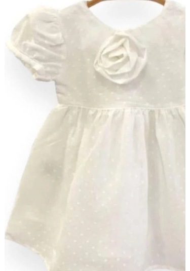 Çikoby Kız Bebek Gül Detaylı Şık Elbise-13761 Beyaz
