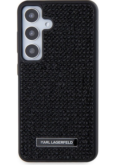 Galaxy S24 Plus Uyumlu Kılıf Taşlı Metal Logo Lisanslı Kapak Siyah