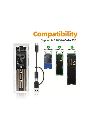 Boatshop1 10gbps M2 Nvme Ngff Plastik Ssd Kasa Sata Pcıe Cift Protokol Usb Tip C Sefaf Disk