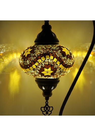 Mozaik Lamba Osmanlı Otantik Renkli Camlı El Yapımı Abajur Amber