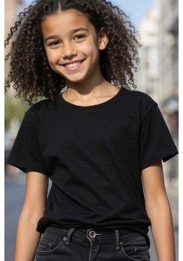 Siyah Çocuk T-shirt Kız Erkek Unisex %100 Pamuk SIYAH