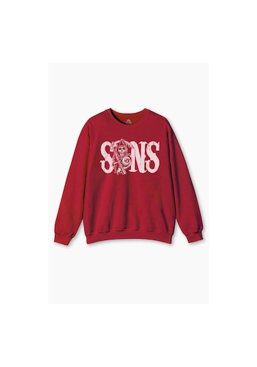 Kırımızı Sweatshirt Sons Of Anarchy Redwood Anarşi Motorsiklet Motor Baskılı Sweat Kırmızı