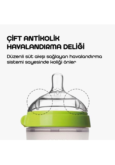 Antikolik Silikon Biberon 2'li 250ml Pembe - Orta Akışlı 3-6 Ay