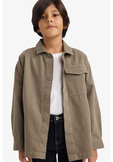 Defacto Erkek Çocuk Oversize Geniş Kalıp Polo Yaka Uzun Kollu Gömlek G3621a825aukh401 Haki-kh401