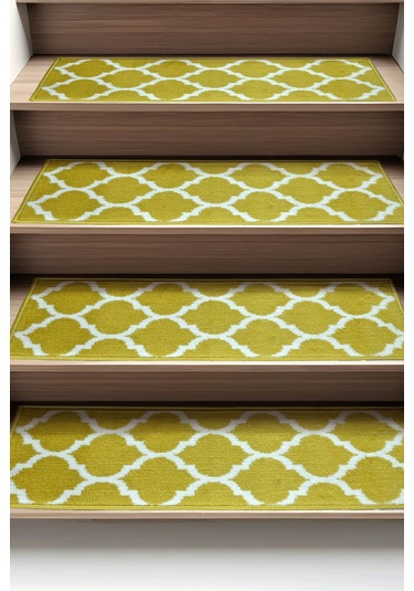 Dikdörtgen Dokuma Merdiven Halısı Kendinden Yapışkanlı Sarı Beyaz