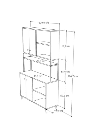 Nexar Kavhe Köşesi 8 Raflı Çok Amaçlı Mutfak Dolabı Antrasit Antrasit