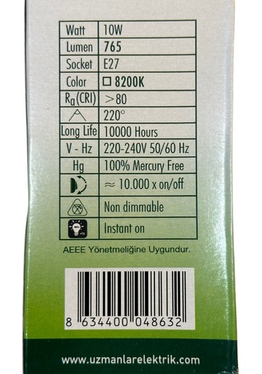 Uzlight 10w 75w 8200k Yeşil Işık E27 Duylu Led Ampul