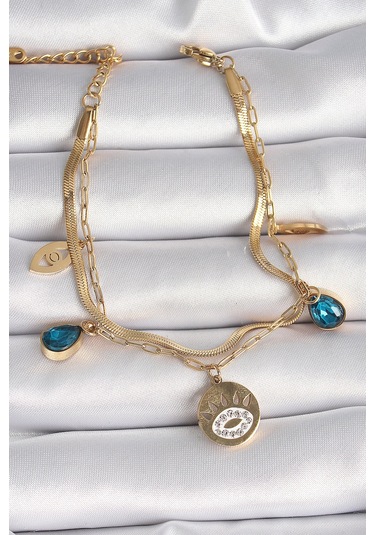 Gold Renk Zirkon Taşlı Göz İşleme Figür Kadın Bileklik - Ebj241130w29592 Bakır