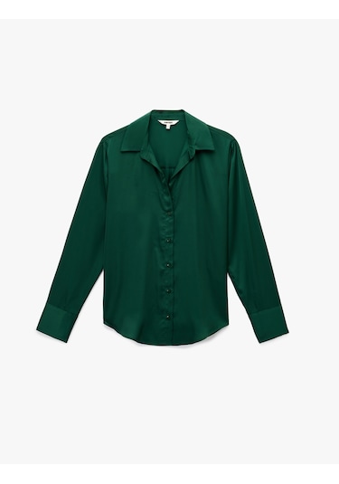 Koton Regular Fit Uzun Kollu Düğmeli Saten Gömlek Yeşil 6wak60113pw Zeytin Yeşili