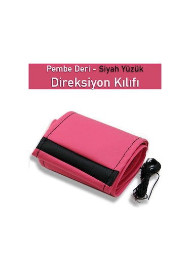 Citroen C1 Pembe İçin Uyumlu Özel Süper Deri Siyah Yüzüklü Dikişli Direksiyon Kılıfı