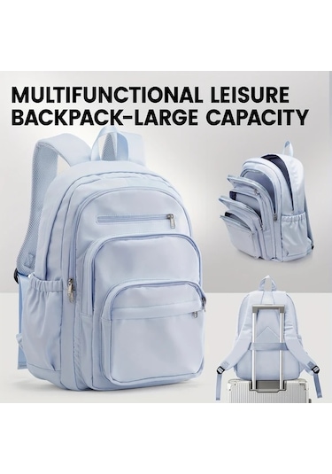 Wangxi Siyah Çok Bölmeli Laptop Sırt Çantası Büyük Kapasiteli Dayanıklı Nylon Çerçeve Ayarlanabilir Askılı Çok Cepli Seyahat İş Çantası Şık Açık Mavi Siyah Tasarım Fermuarlı Kapatma Siyah