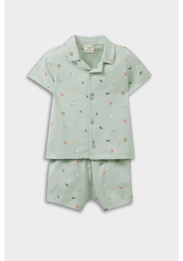 DeFacto Erkek Bebek Pijama Takımı Deniz Baskılı Kısa Kollu Penye Üst Beli Lastikli Şort E1186A525HSGN1132