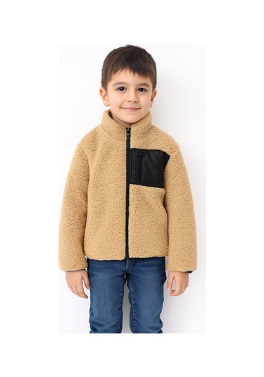 Monox Çocuk Lastik Manşetli Fermuarlı Unisex Kuzu Wellsoft Peluş Ceket Kahve